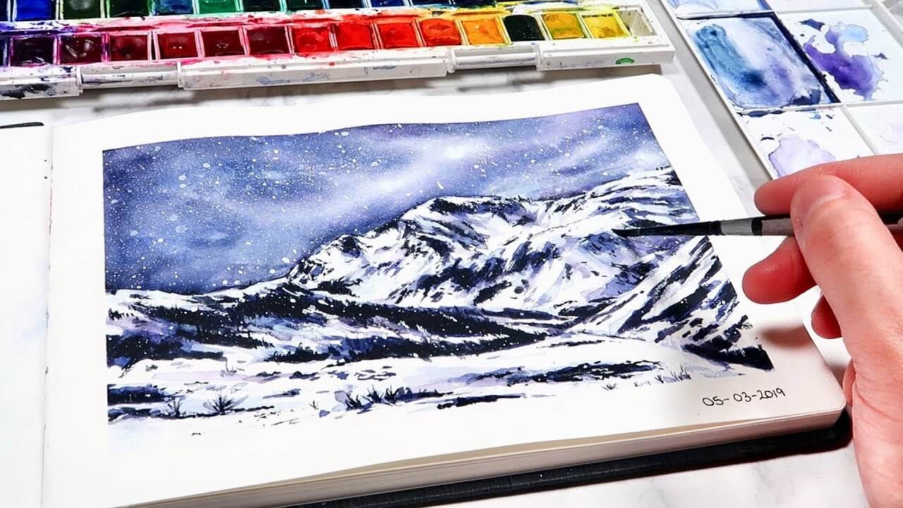How to Paint a Snowy Mountain with Watercolours BEGINNER