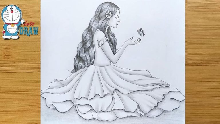 How to draw A Cute Girl with Butterfly Pencil