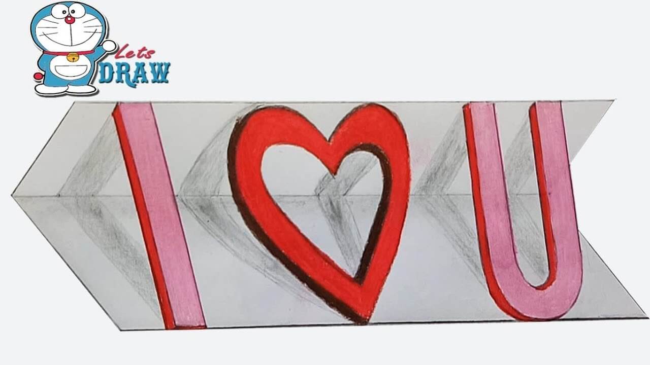 How to draw I Love U in 3D step by