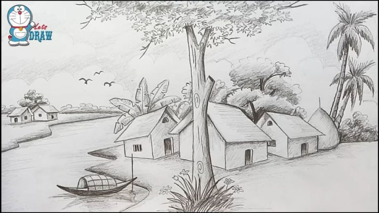 How to draw Scenery Landscape by pencil sketch step