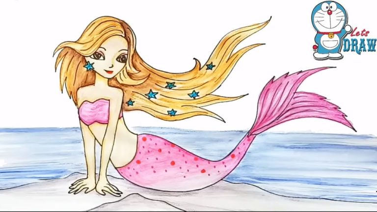 How to draw a Barbie Mermaid at the sea.. step