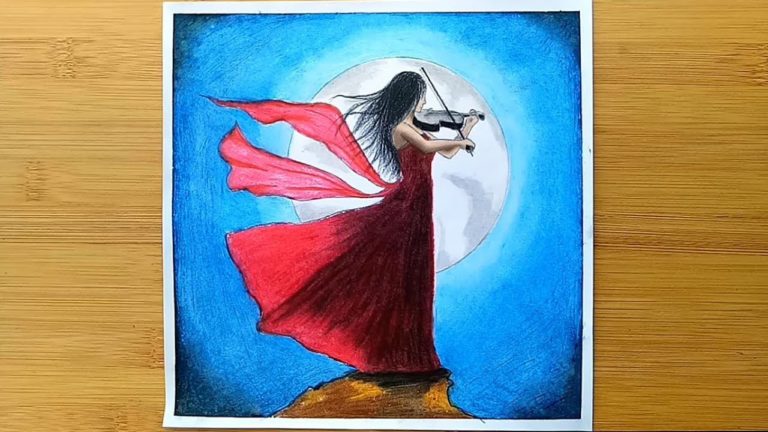 How to draw a girl playing violin step by