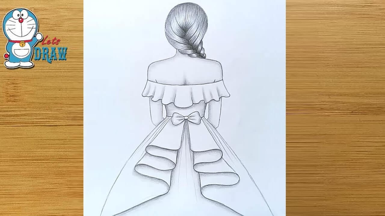 How to draw a girl with beautiful dress for beginners