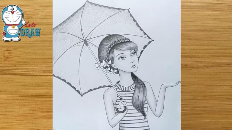 How to draw a girl with umbrella step by