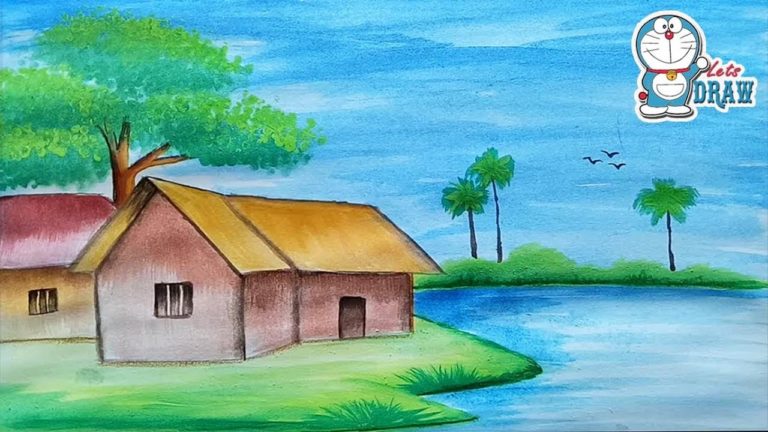 How to draw a scenery landscape with water color for