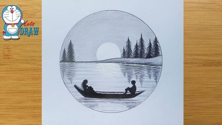 How to draw moonlit night with pencil step by