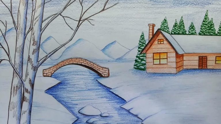 How to draw snowfall scenery step by step