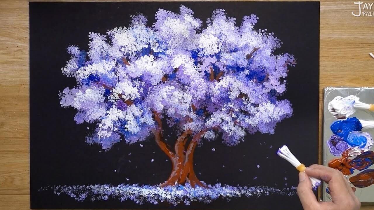 How to paint a 'Jacaranda' Tree in Acrylic / Easy / Satisfying