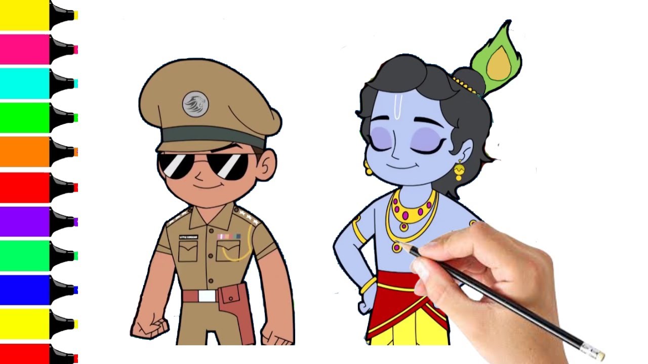 Little singham drawing | little krishna drawing | little singham and krishna colouring