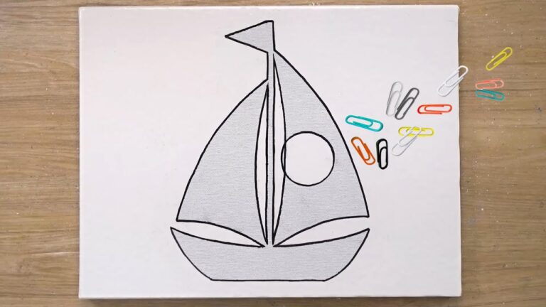 Moonlight Sailboat / Paper Clip Painting Technique / Label Paper Sticker Painting