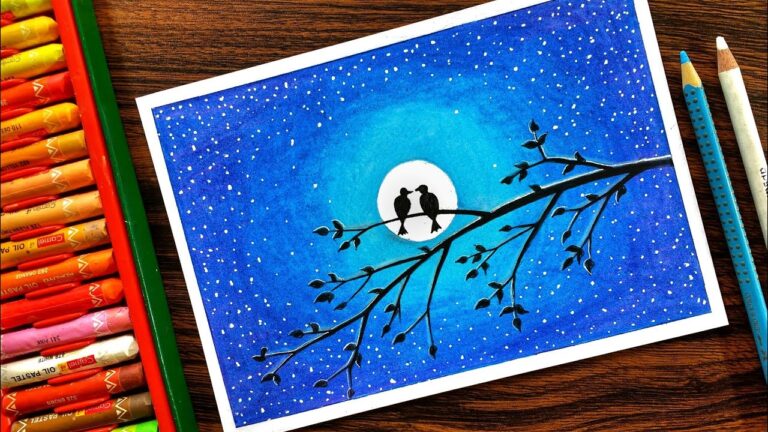 Moonlight Scenery for beginners with Oil Pastel - step by step