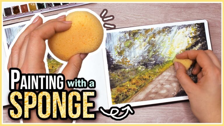 Nature Painting Landscape with Watercolors using a Sponge // Art Journal Thursday