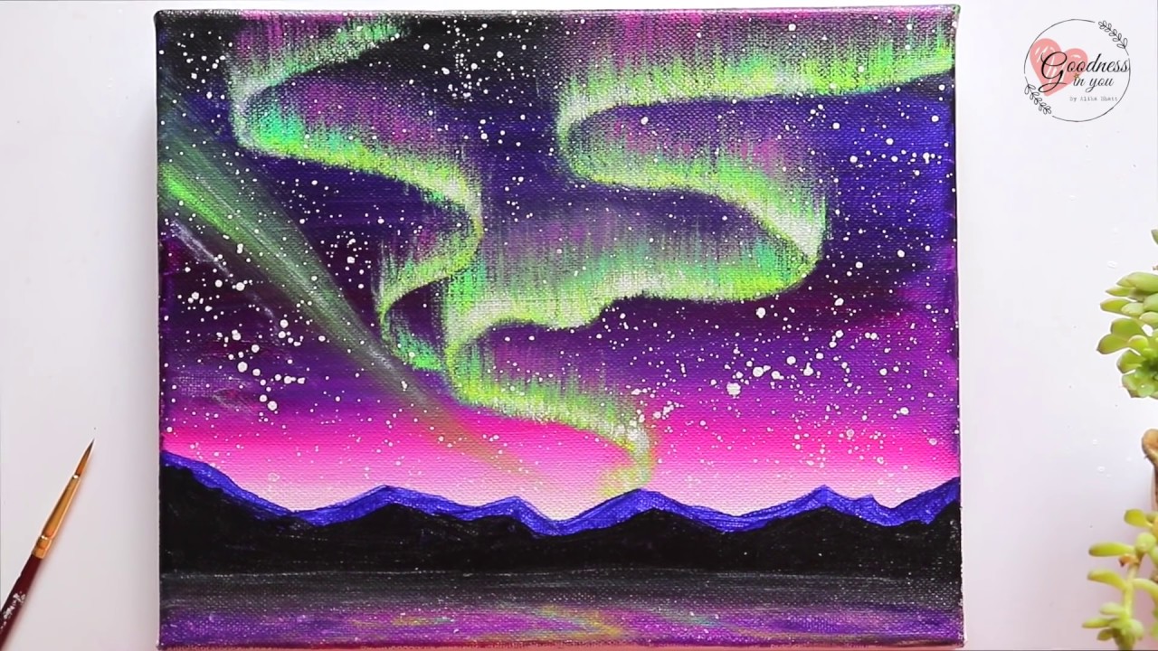 Northern Lights / Easy Aurora painting Technique for Beginners / Acrylic Painting