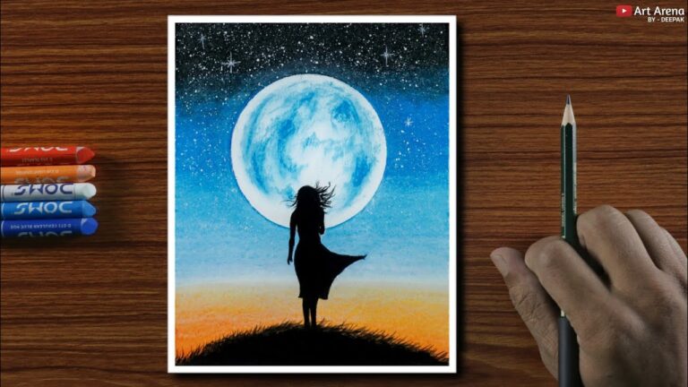 Oil Pastel Drawing for Beginners - Alone Girl at Night - Step by step