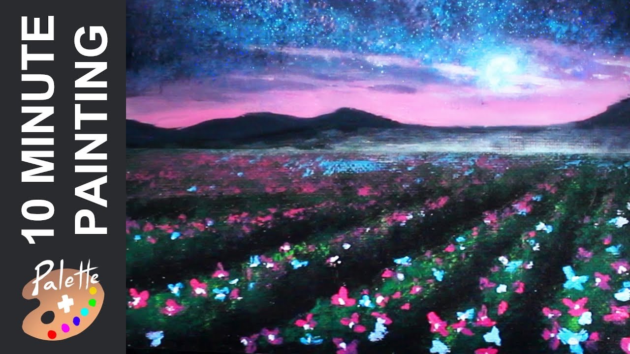 Painting a Field of Flowers Under the Stars with a Visible Palette in 10 Minutes