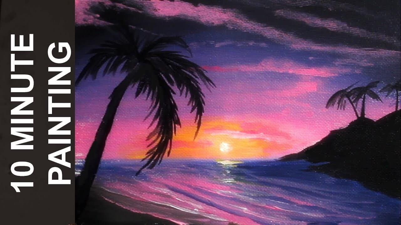 Painting a Romantic Beach at Sunset with Acrylics in 10