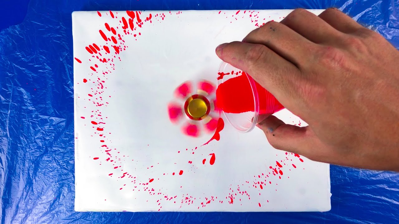 Rainbow Acrylic Pouring On A Spinning Fidget Spinner