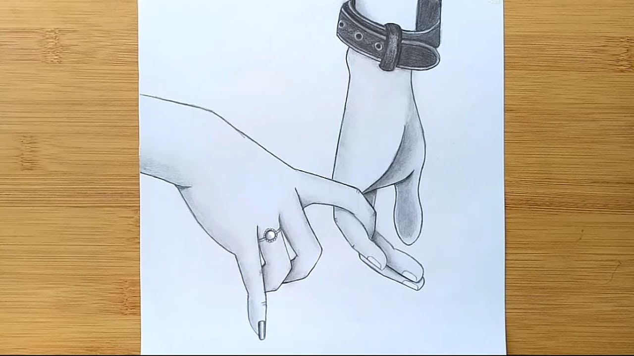 Romantic Couple Holding Hands pencil sketch How to draw