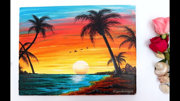 STEP by STEP Sunset Beach Landscape Painting for Beginners Using Acrylic Colours