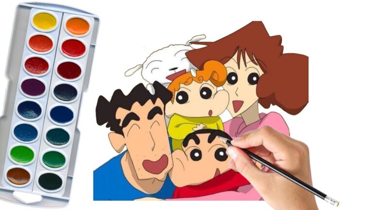 Shin Chan family drawing and coloring || How to draw Cryon Shinchan