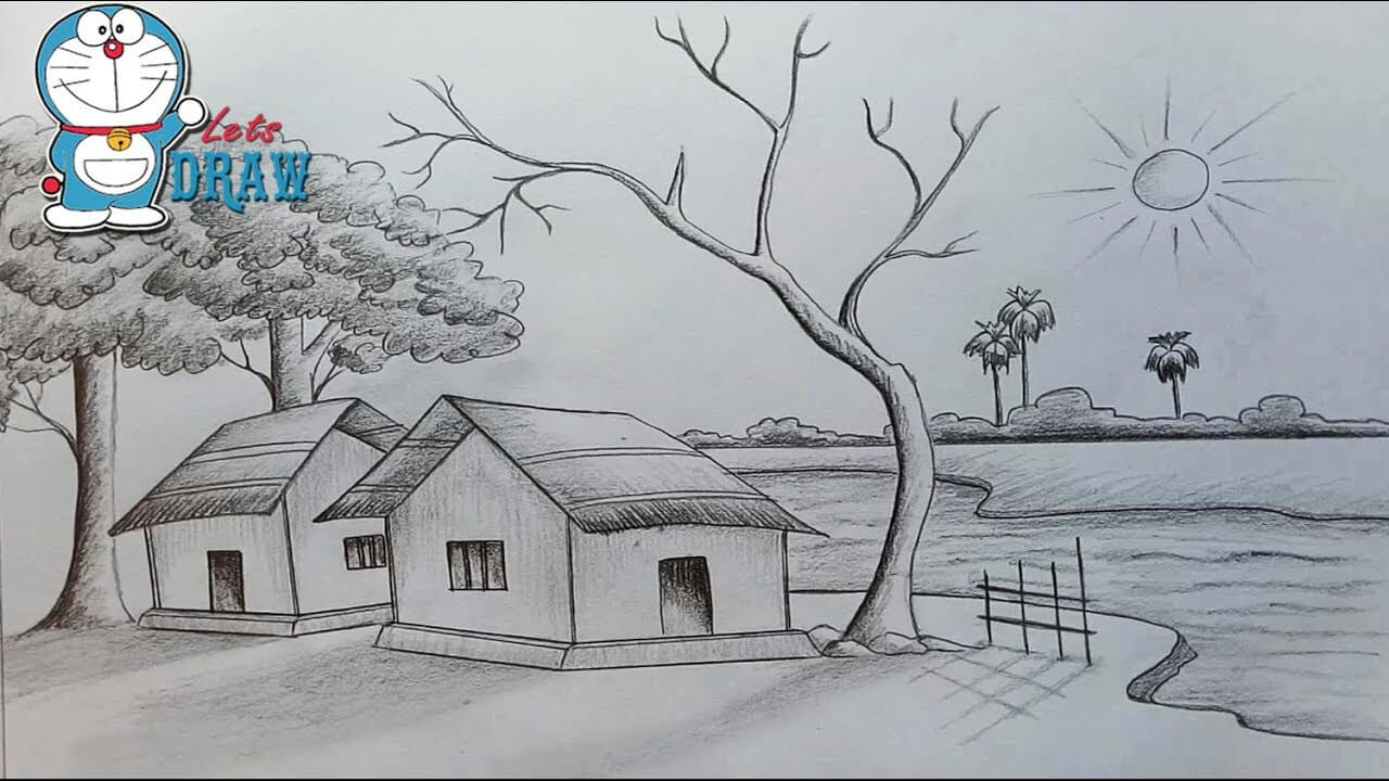 how to draw scenery shadow scene by pencil sketch