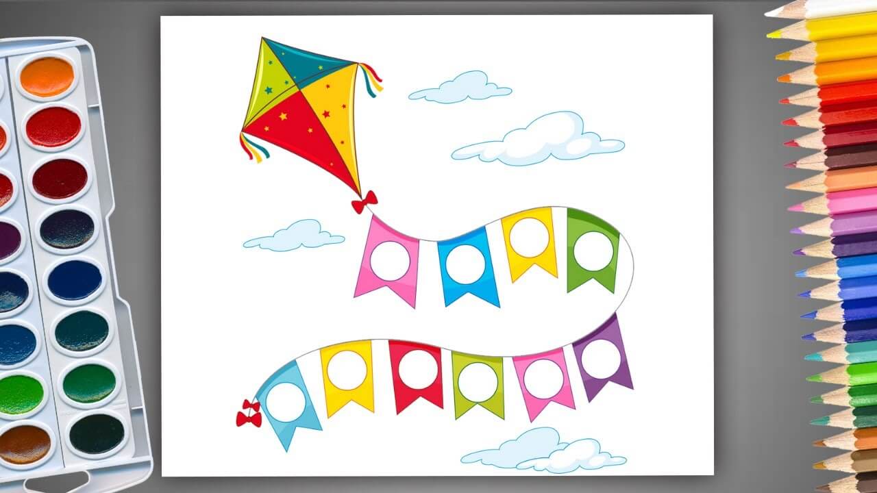 kite drawing - kite drawing for kids - Makar Sankrant drawing easy