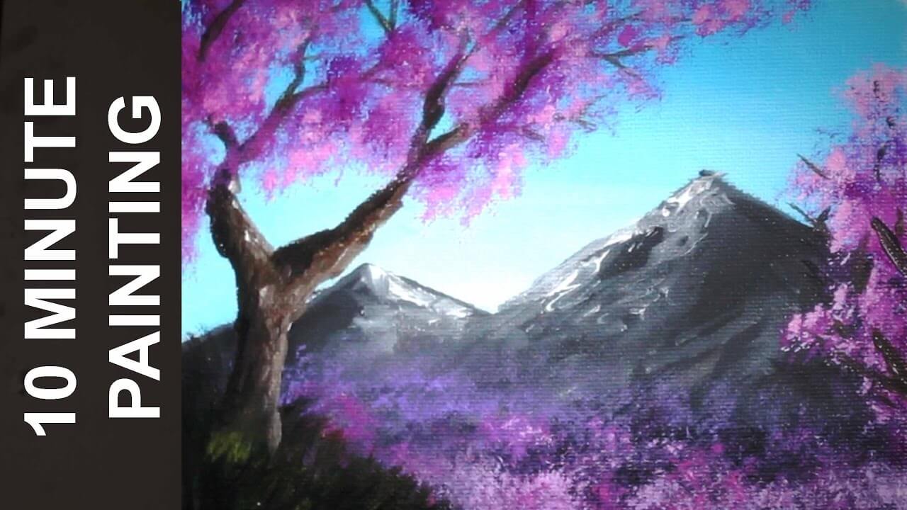 painting a field of cherry blossom trees with acrylics in 10 minutes