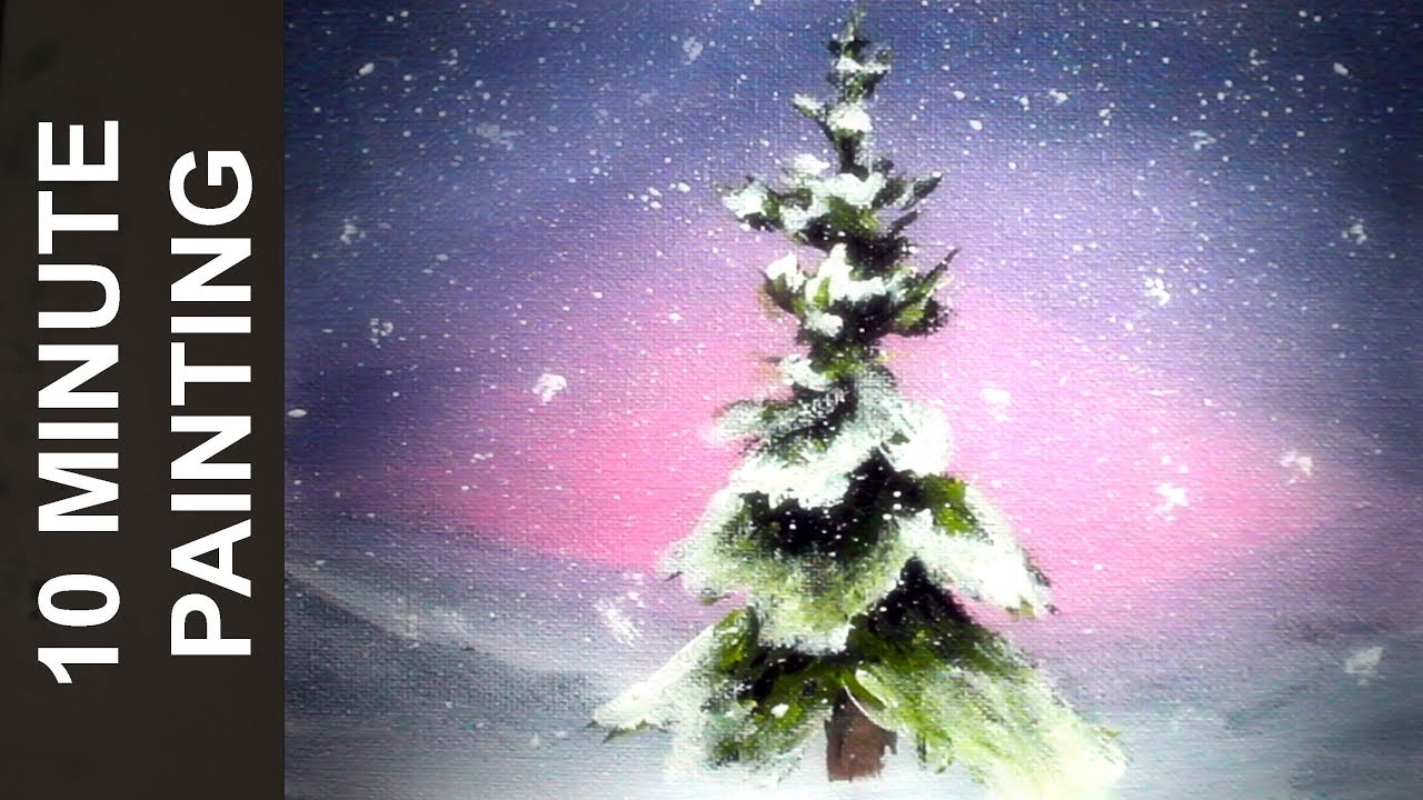 painting a holiday christmas tree scene with acrylics in 10 minutes