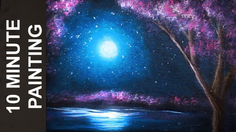 painting a moonlit cherry blossom tree forest with acrylics in 10 minutes