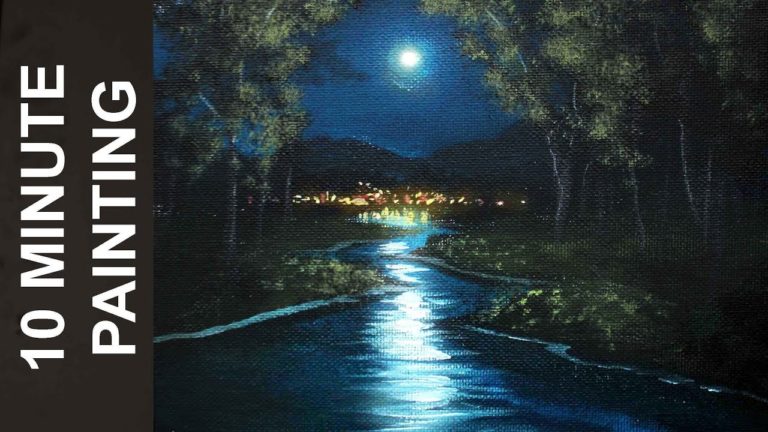 painting a moonlit stream with acrylics in 10 minutes