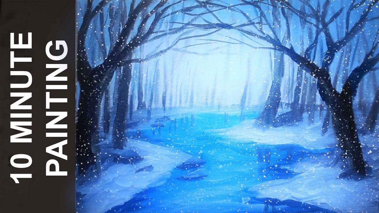 painting a winter forest landscape with acrylics in 10 minutes