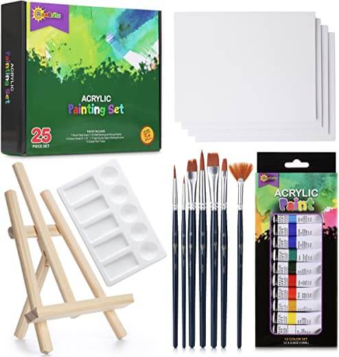 risebrite acrylic paint set with canvas 25pcs painting kit includes mini
