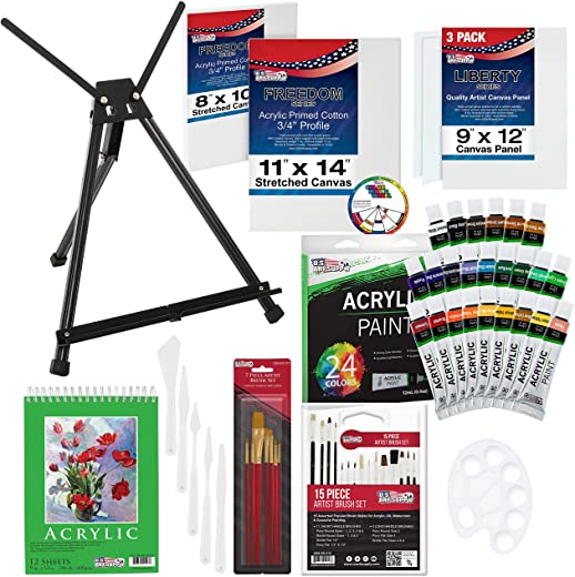 us art supply 60 piece deluxe acrylic painting set with aluminum tabletop