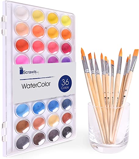 watercolor cake set 36 watercolor paint set and 12 paint brushes this